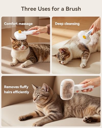 ROJECO 3-in-1 Pet Steam Brush for Cats&Dogs-Pet Spray Hair Removal Detangling Comb with Adjustable Mist,Handheld Desheddin...