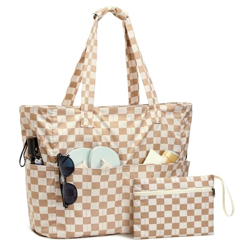G4Free XL Beach Bag Waterproof Sandproof, Large Foldable Beach Tote with Zipper for Women, Pool Travel Swim Grocery Tote Bag