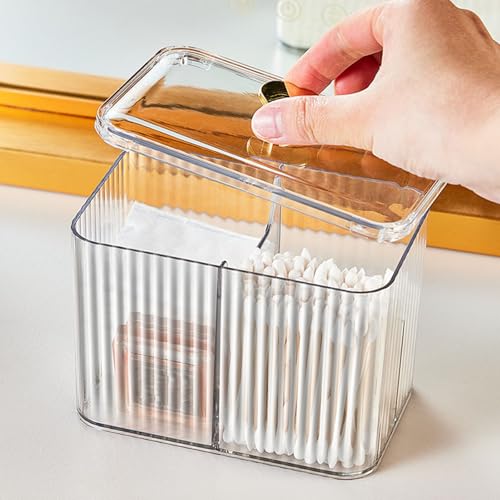 DUDUYA Qtips Holder Bathroom Container, 3-Section Bathroom Organizer Dispenser ,3 Grids Cotton Ball/Swab/Pad Holder ,Jar O...