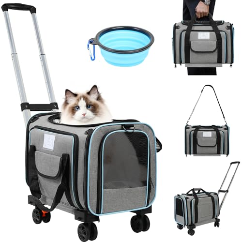 Pet Carrier Airline Approved, Expandable Pet Cat Carriers with Wheels for Dogs, Airline Approved Cat Dog Carrier, TSA Appr...