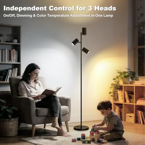 4000LM LED Tree Floor Lamp, 36W Super Bright Reading Lamp with Remote, Dimmable Tall Standing Light with 3 Rotatable Heads...