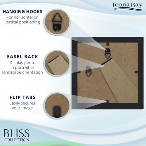 Icona Bay - 4x4 Black Picture Frame with Removable Mat to 3x3 Photo - Modern Style Engineered Wood Picture Frame - Table T...