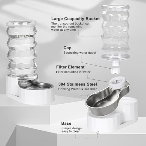 RIZZARI Gravity Dog Water Dispenser: Ion Exchange System with Activated Carbon-Helps Prevent Urinary Stones-8L Large Auto-...