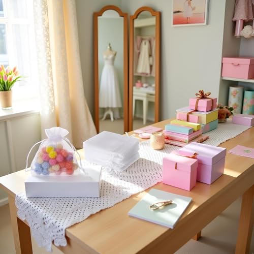YLiiii 50Pcs White Mini Sheer Organza Gift Bags, 2x3 Breathable Storage Bag with Drawstring, Mesh Bags for Wedding Favor P...
