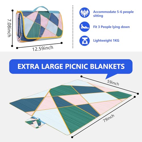DanCoom Picnic Blanket, Foldable Waterproof Sand Mat, Extra Large Picnic Blanket Outdoor Picnic Mat Beach Blanket for Park...