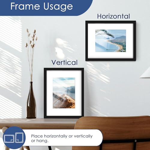 PEALSN 8.5 x 11 Picture Frame Set of 6, Display Pictures 6x8 with Mat or 8.5 x 11 without Mat for Wall Mounting Display, P...