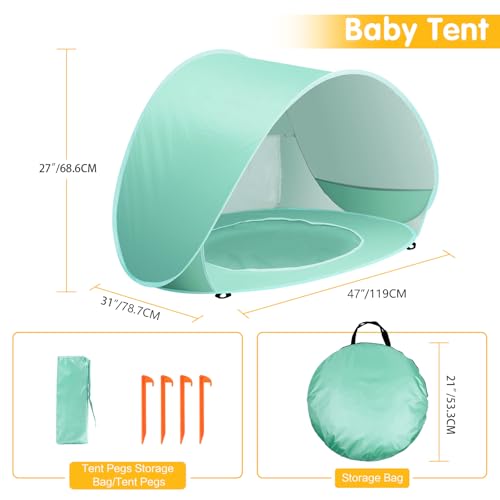 Baby Beach Tent with Pool, Pop Up Sun Shelter UPF 50+ UV Protection for Infant Toddlers, Portable Shade Tent with Carry Ba...