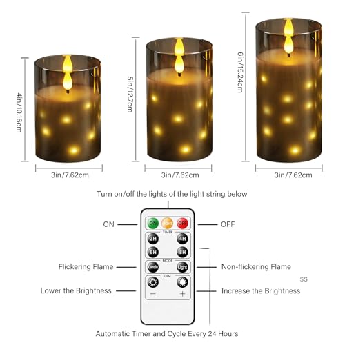 Nimiko Real Wax Flameless Candles Glass,Battery Operated LED Candles with Flickering Flame,Glass Shell,Interior Star Light...