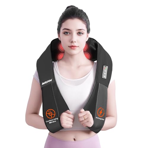 AMZPONY® Cordless Neck Massager for Pain Relief Deep Tissue, Rechargeable Shiatsu Neck and Back Massager with Heat Kneadin...