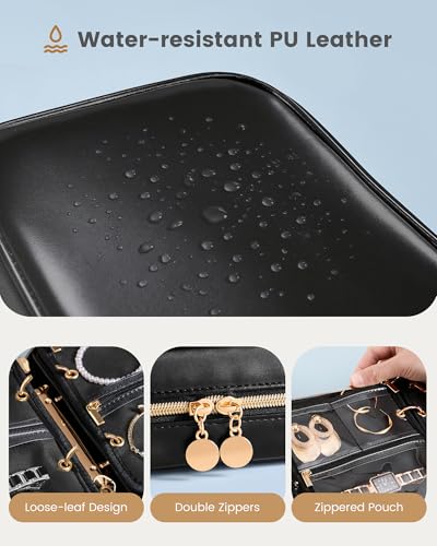 Lolalet Travel Jewelry Organizer Case, Large Jewelry Binder Book with Individual Pouches, Portable Leather Zippered Bag fo...