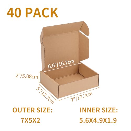 PHAREGE 7x5x2 inch Shipping Boxes Bulk 40 Pack Brown, Tab Lock Tuck Top Mailer Boxes for Packaging Small Business, Small C...