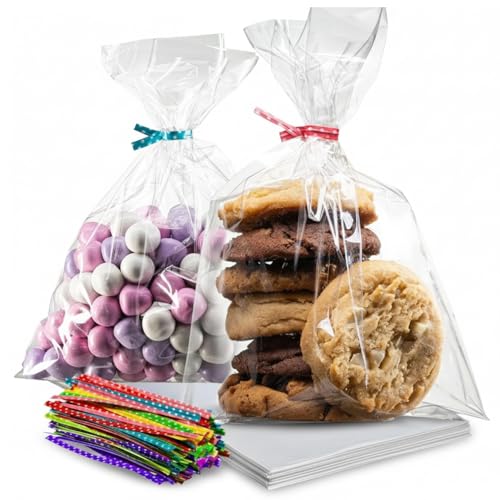 Prestee 200 Pack Clear Cellophane Bags for Favors - Transparent Goodie Bags for Birthday Party, 6x10 Inch Clear Bag with ...
