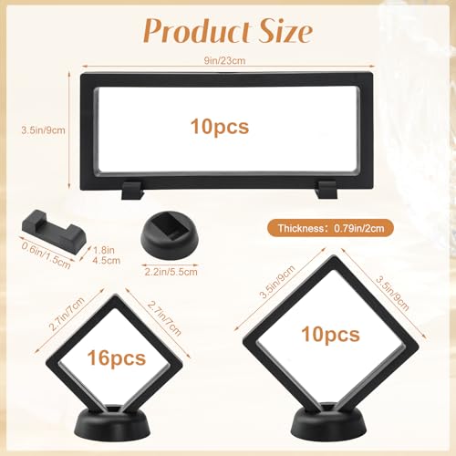 WCHOSOZH 36Pcs 3D Floating Display Case, Floating Coin Display Stand Holder with Base, Transparent PE Film Jewelry Storage...