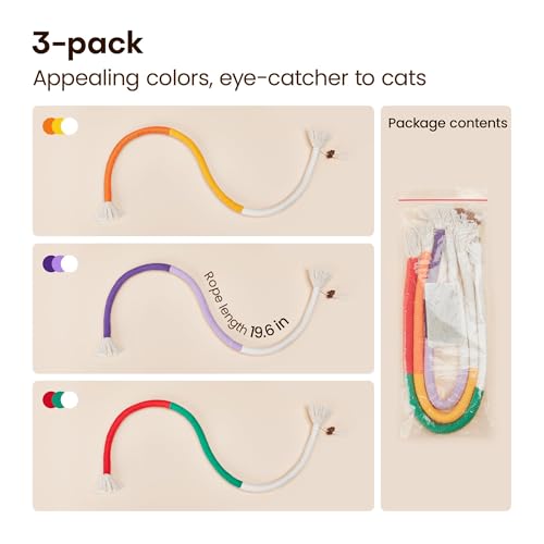 Potaroma Cat Toys Chew Ropes 3Pcs with Refillable Natural Catnip, Safe Teeth Cleaning Toy for Indoor Kittens, Interactive ...
