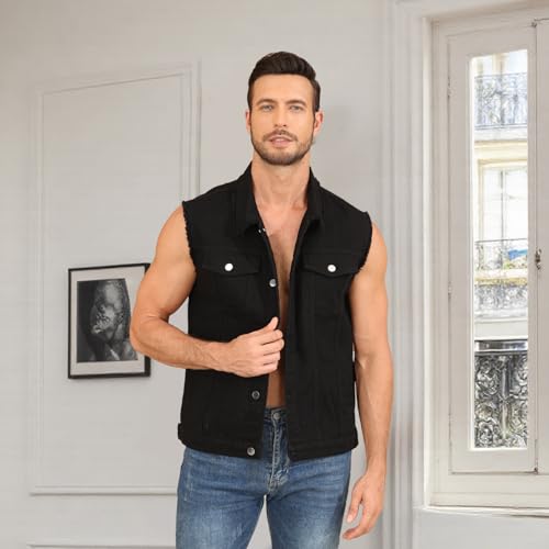 Weiai Denim Vest Men Vintage Casual Jean Jacket Sleeveless Outerwear