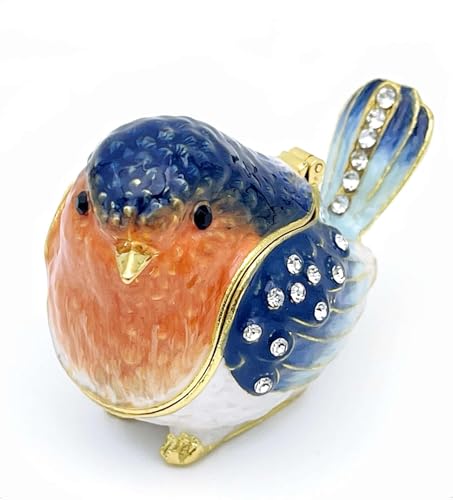 Robin Bird Jewelry Trinket Boxes Hinged Ring Box.Collectible Bird Figurines Home Decor Gifts for Women.Necklace Rings Earr...