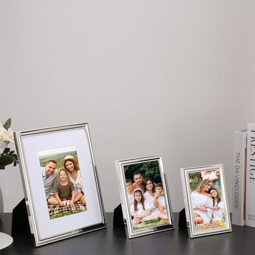 YiPinYin Classy Silver Plated 8x10''Photo Frame 2 pack,Classic Beaded Frame 8x10'' Mat 5x7'',Real Glass Front and Velvet B...