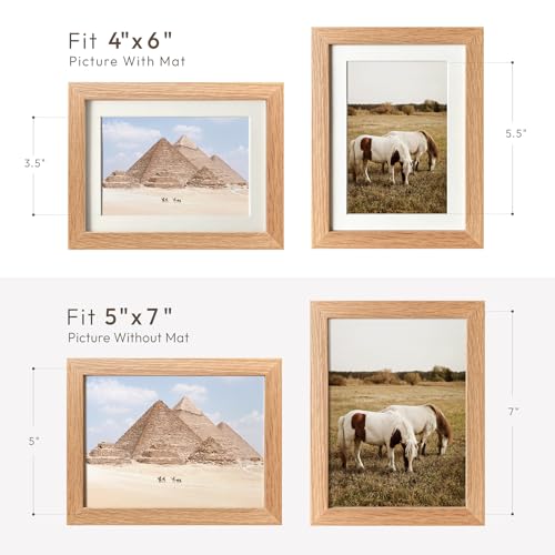 wallwisy 5x7 Picture Frame, Solid Oak Wood 5x7 Photo Frame with Mat to 4x6, 7x5 Picture Frames for Wall and Tabletop Displ...