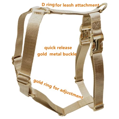 Nylon No Pull Dog Harness with Gold Metal Buckles,Easy Walking and Training Dog Harness (Tan, S)