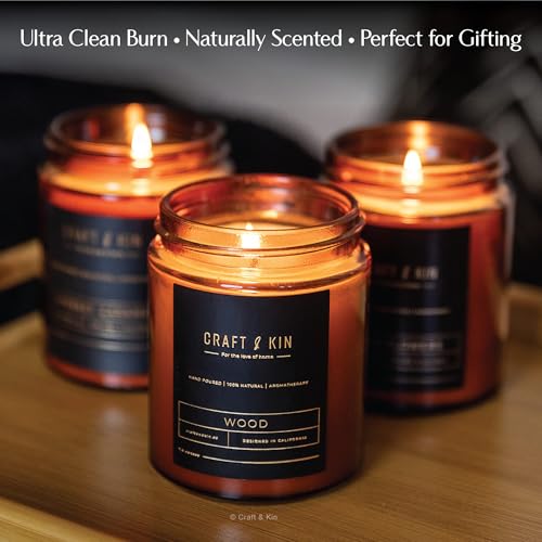 Craft & Kin Scented Candles for Men | Premium Wood Candle | All-Natural Scent for Home | Long Lasting Holiday Candles with...