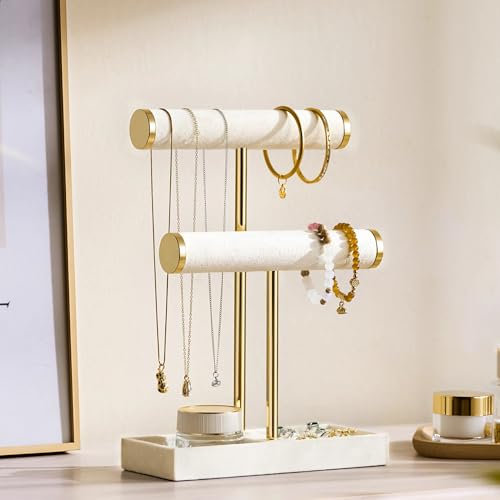bussdis 2 Tier Bracelet Holder Display - Detachable T Bar Beige Velvet Bracelet Holder, Jewelry Holder Organizer for Brace...