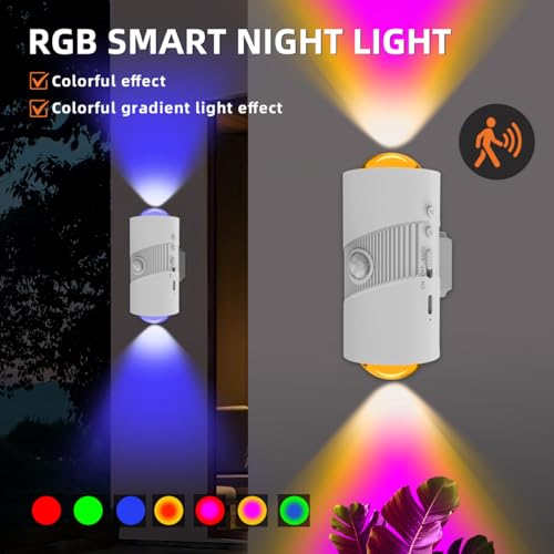 Rechargeable RGB Motion Sensor Night Light, Color Changing LED Night Light with Stick-on Magnet, 4-Level Adjustable Bright...
