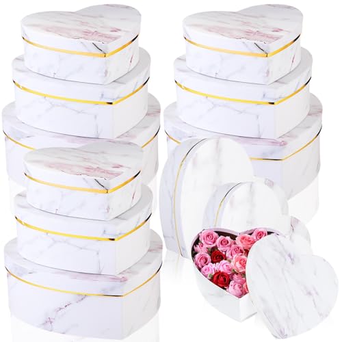 Kosiz 12 Pcs Valentine's Day Heart Shaped Boxes Nesting Marble Gift Box with Lids for Flower Arrangements Anniversary Birt...