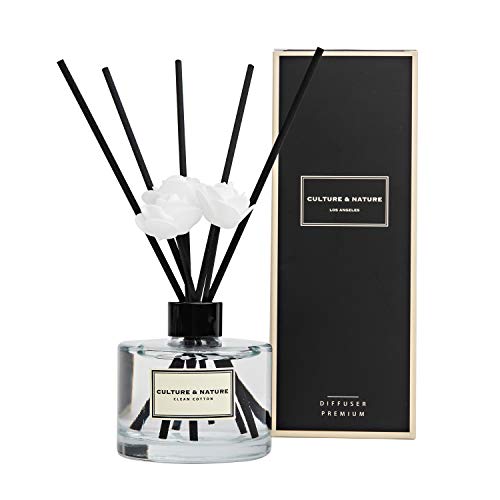 CULTURE & NATURE Reed Diffuser Set 6.7oz (200ml) Clean Cotton Scented Diffuser with Sticks Home Fragrance Reed Diffuser fo...