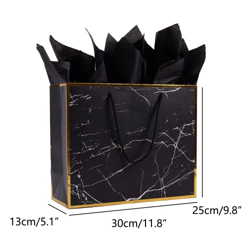 ysmile Marble Black 12" Premium Gift Bag with Tissue Paper for Men Birthday Anniversary Father Day