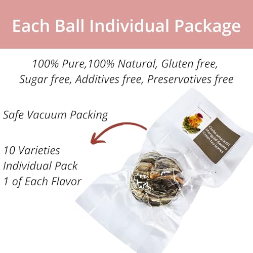 Blooming Tea Flowers Gift Set, 10 Unique Varieties Flowering Tea Balls, Individual Packing Handmade Blooming Balls for Ann...