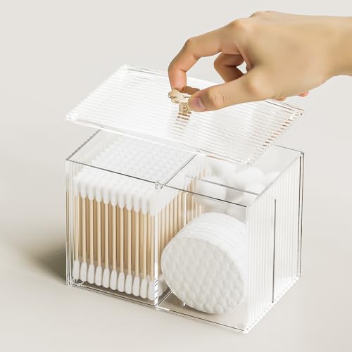 Oasiteege Q Tip Holder for Bathroom with 3 Compartments, Cute Clear Plastic Bathroom Container Jars Canister Dispenser wit...