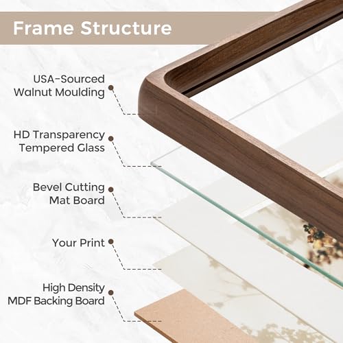 11x14 Picture Frame, USA-Sourced Natural Walnut Wood Photo Frame with Tempered Glass, Handcrafted Rounded Corner 11 x 14 W...