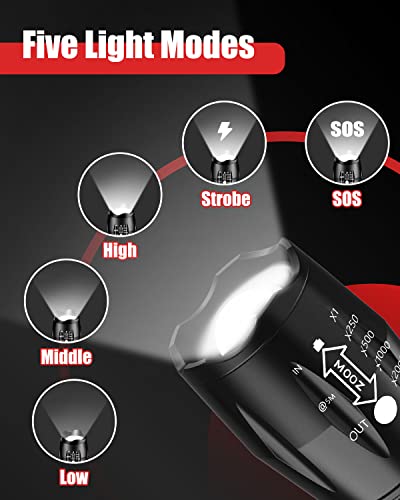 Victoper LED Flashlight 2 Pack, Bright Tactical Torch High Lumens with 5 Modes, Waterproof Zoomable Flash Light for Outdoo...