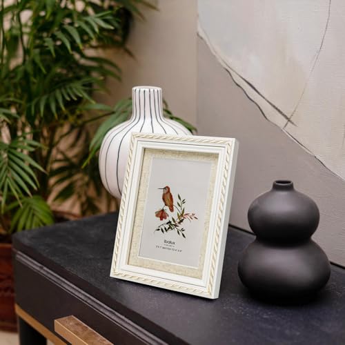 ibalux 5x7 Picture Frame Pine Wood with Real Glass, Gold-Toned Synthetic Rope Edging, Linen Matted to 4x6, Vertical and Ho...
