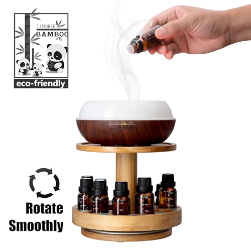 TJ.MOREE Bamboo Diffuser Holder Carousel- 2 Tier Height Increase Rack with Upper Tray for Holding Diffuser, for 5ml, 10ml,...
