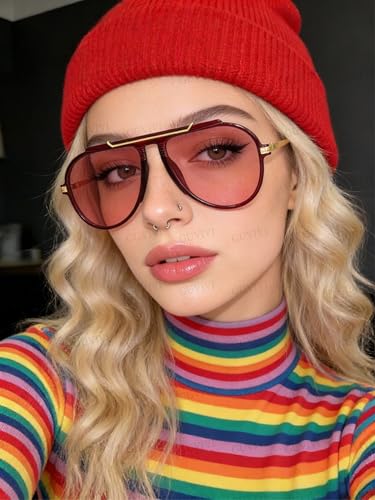 GUVIVI Oversized Aviator Sunglasses for Women Men 2026 70s Retro Gold Metal Sun Glasses Tangle Free Square Aviators