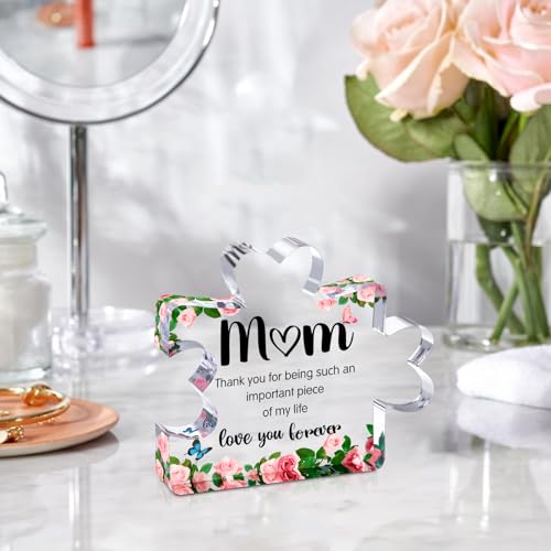 Mothers Day Mom Gifts for Mom Grandma Wife from Husband Daughter Son -Cute Engraved Acrylic Block Puzzle Piece - Mother's,...
