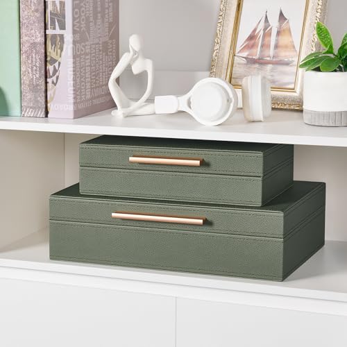 Decorative Boxes with Lids 2-Set, Memory Box for Keepsakes, Saving Space, Beautiful PU Leather Decorative Storage Boxes in...