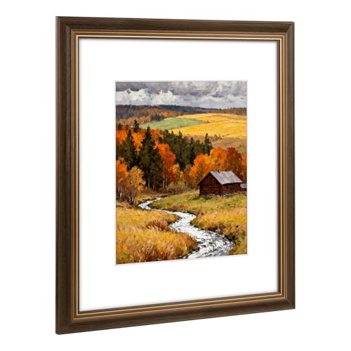 Golden State Art 16x20 Picture Frame Brown Gold Trim - Solid Wood Frame With Tempered Glass - Fits 16x20 without & 11x14 I...