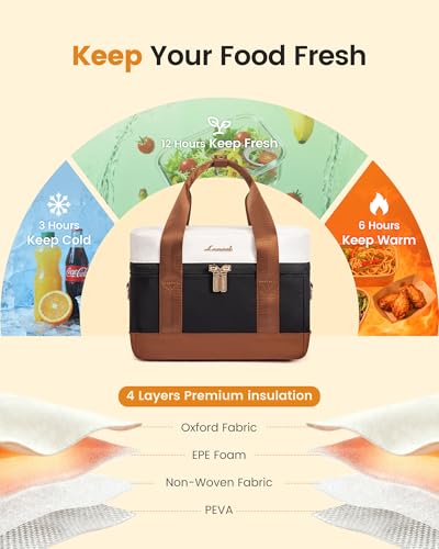 LOVEVOOK Insulated Lunch Box for Women Men, Reusable Lunch Bag with Large Capacity, Leakproof Cooler Lunch Tote for Work, ...