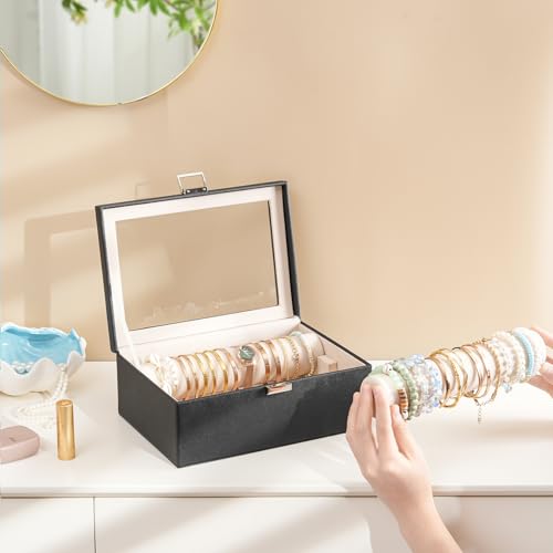 Lolalet Bracelet Display Holder with Rods for Bangles Watches, Clear Lid Jewelry Organizer Box Storage Case for Mothers Da...