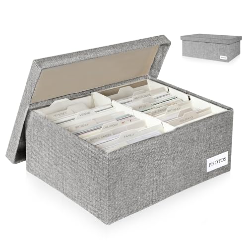 Himake Decorative Photo Storage Box - Linen Photo Box Organizers with Dividers, Fits Holds Up to 1700 Photos in 5x7 inch S...