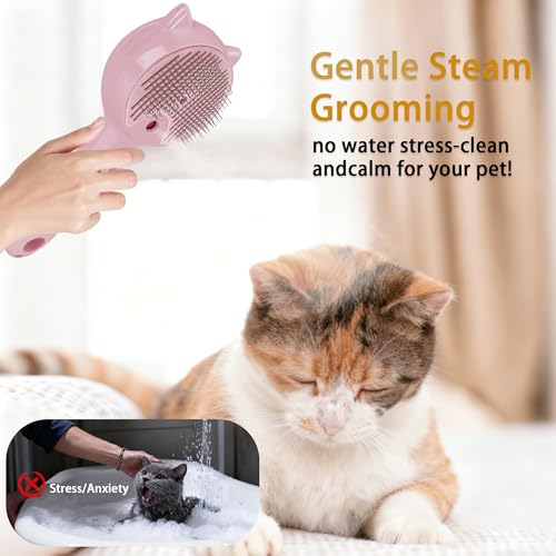 Pet Steam Brush for Cats & Dogs ，3-in-1 Pet Grooming Comb，Reduces Shedding, Soft Bristles, Promotes Healthy Coat-Comes - I...