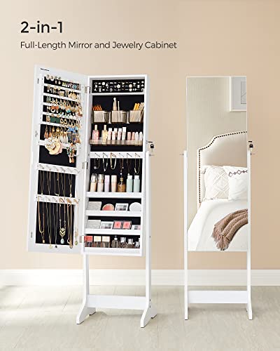 SONGMICS Jewelry Cabinet Armoire, Freestanding Lockable Storage Organizer Unit with 2 Plastic Cosmetic Storage, Full-Lengt...