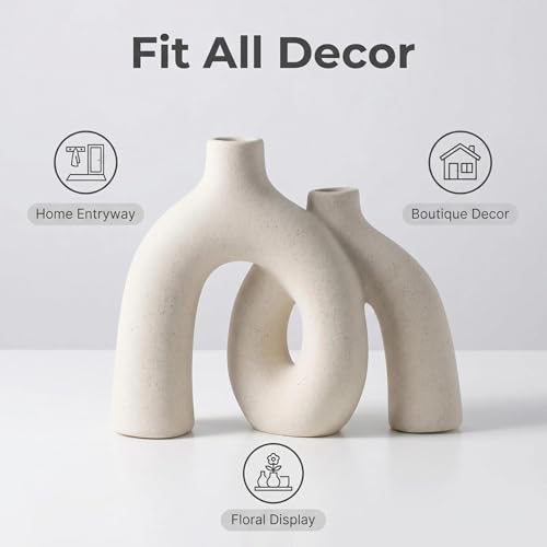 CEMABT Modern Nordic Boho Vase Set - Elegant Beige Matte Ceramic Home Decor for Living Room, Bookshelf, Mantel, Entryway T...