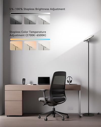 JOOFO LED Floor Lamp – Super Bright Torchiere with Remote & Foot Switch, Stepless Dimmable Tall Standing Lamp, 69" Modern ...
