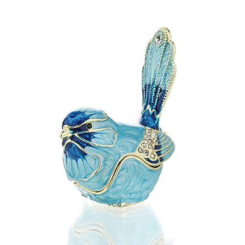 YU FENG Enamel Bird Trinket Box Jewelry Organizer, Hand Painted Decorative Hinged Keepsake Box – Blue Bird