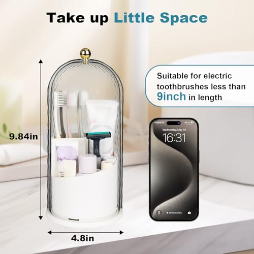 QIYVLOS Toothbrush Holders with Sliding Lid, Rotating 3 Slots Bathroom Organizer Countertop, Tooth Brush Toothpaste Holder...