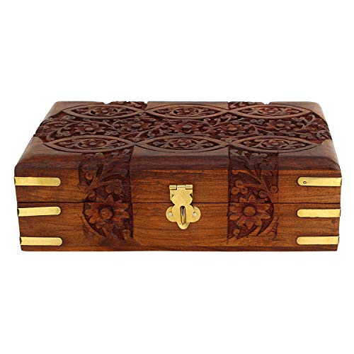 Ajuny Handcarved Treasure Chest Wooden Decorative Jewelry Storage Box Eye Floral Design Multipupose Small Memory Keepsake ...