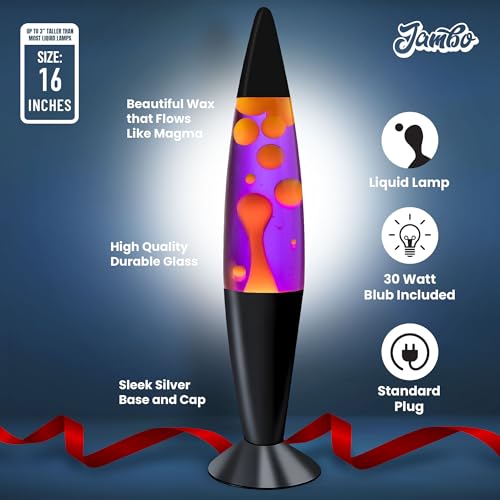 JAMBO 16" Beautiful Lamp- Purple with Yellow/Orange Wax, Relaxing Liquid Lamp for Living Room Office Bedroom Adults Teens ...